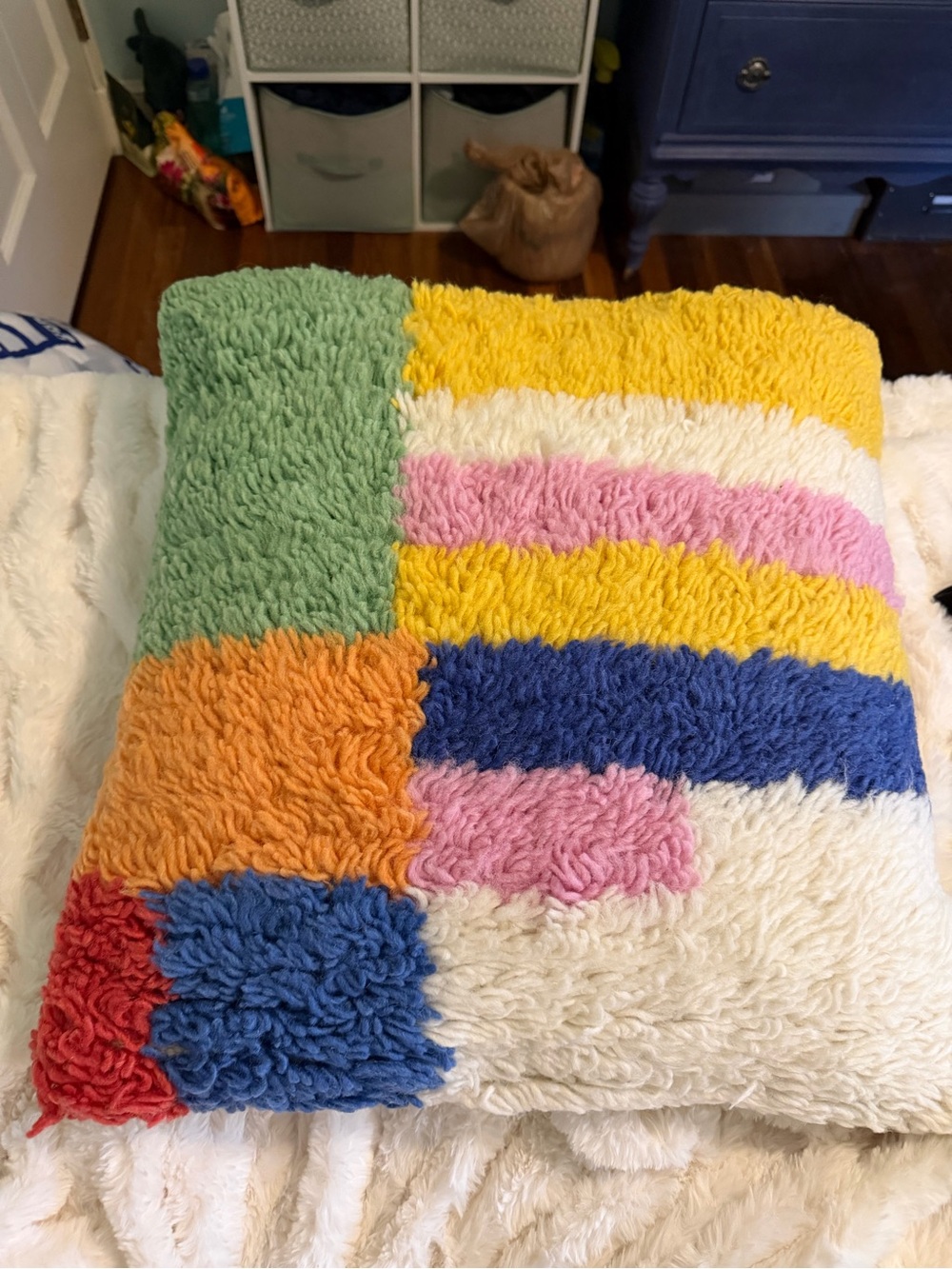 Colorblock Shag Throw Pillow - Multicolor